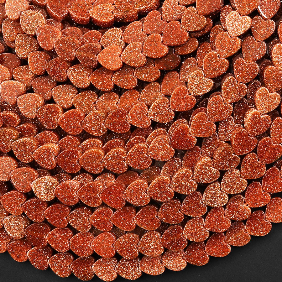 AAA Sparkling Gold Sandstone Aka Goldstone 6mm Smooth Heart Beads 15" Strand