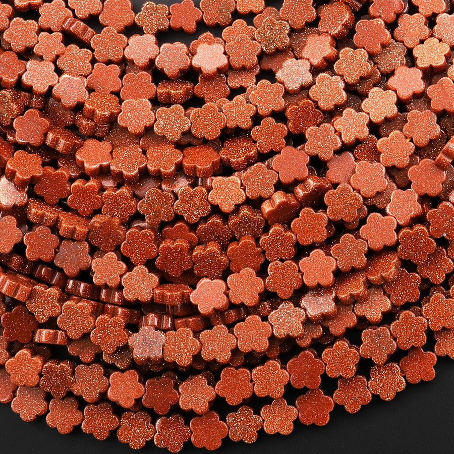AAA Sparkling Gold Sandstone Aka Goldstone 6mm Cherry Blossom Flower Beads 15" Strand