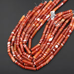 Natural Fiery Orange Red Banded Agate Long Tube Beads 30x8mm 15.5" Strand