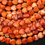 AAA Natural Orange Red Spiny Oyster Smooth Heart Beads 6mm 8mm 12mm 15.5" Strand