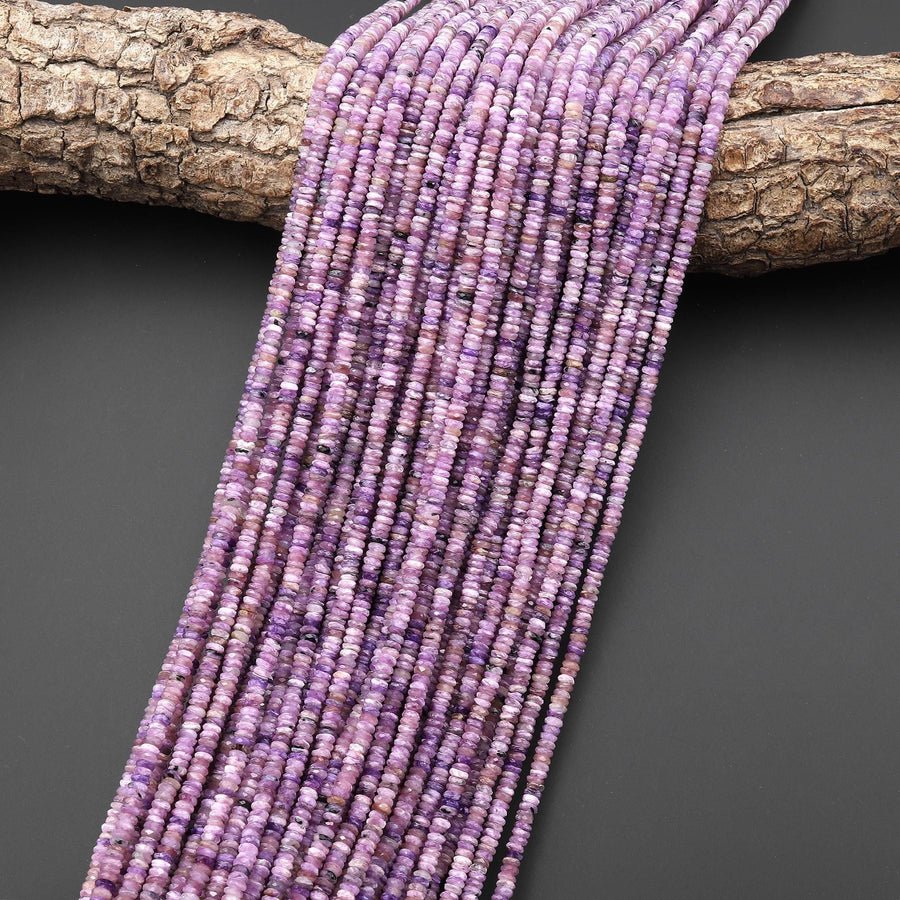 AAA Faceted Genuine Natural Russian Purple Charoite 3mm Thin Rondelle Beads Gemstone 15.5" Strand