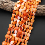 AAA Natural Orange Spiny Oyster Smooth Heart Beads 8mm 12mm 15.5" Strand