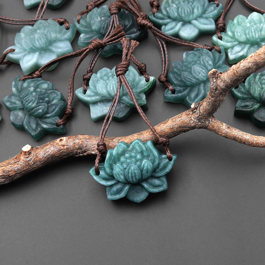 AAA Hand Carved Natural Guatemalan Jade Lotus Flower 2 Two Hole Connector Pendant Gemstone Focal Bead A1