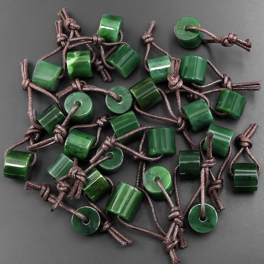 Natural Canadian Green Jade Tube Cylinder Gemstone Focal Bead Pendant Large 2.5mm Drill Hole