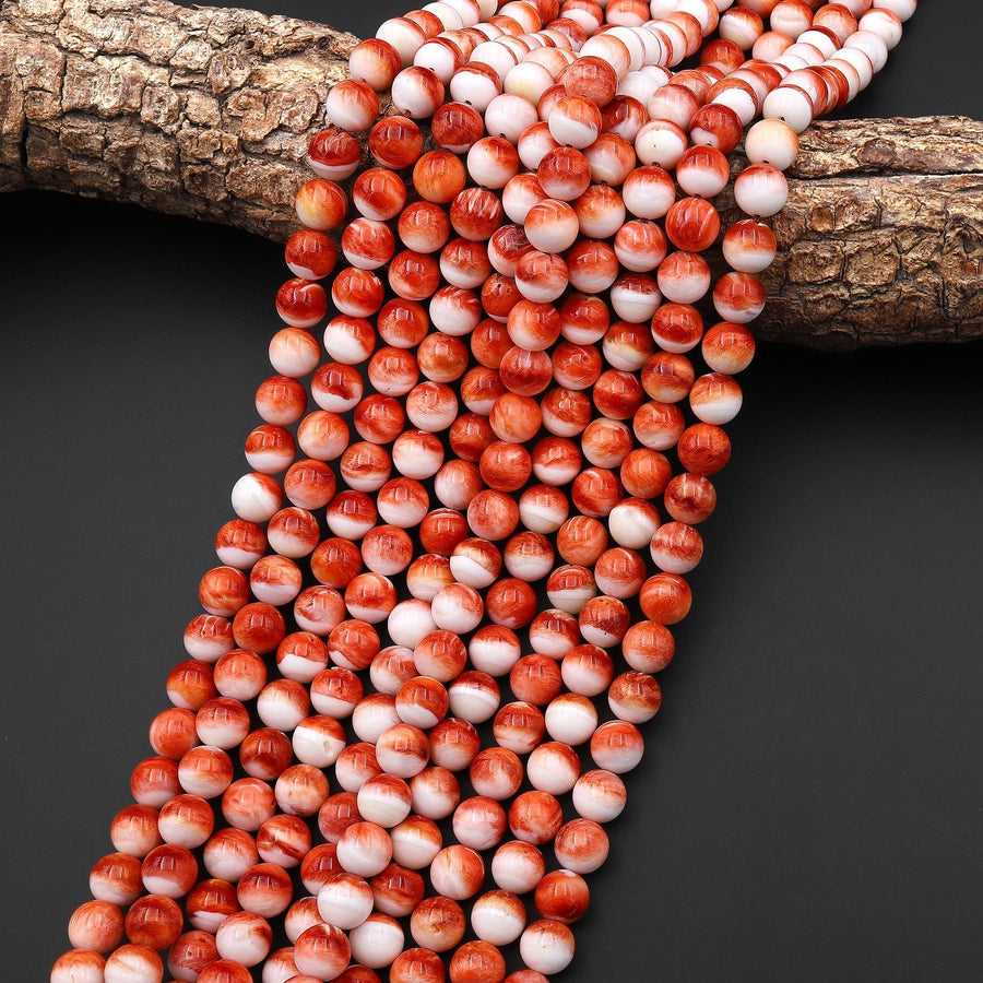 AAA Natural Red Spiny Oyster Round Beads 6mm 8mm 16" Strand