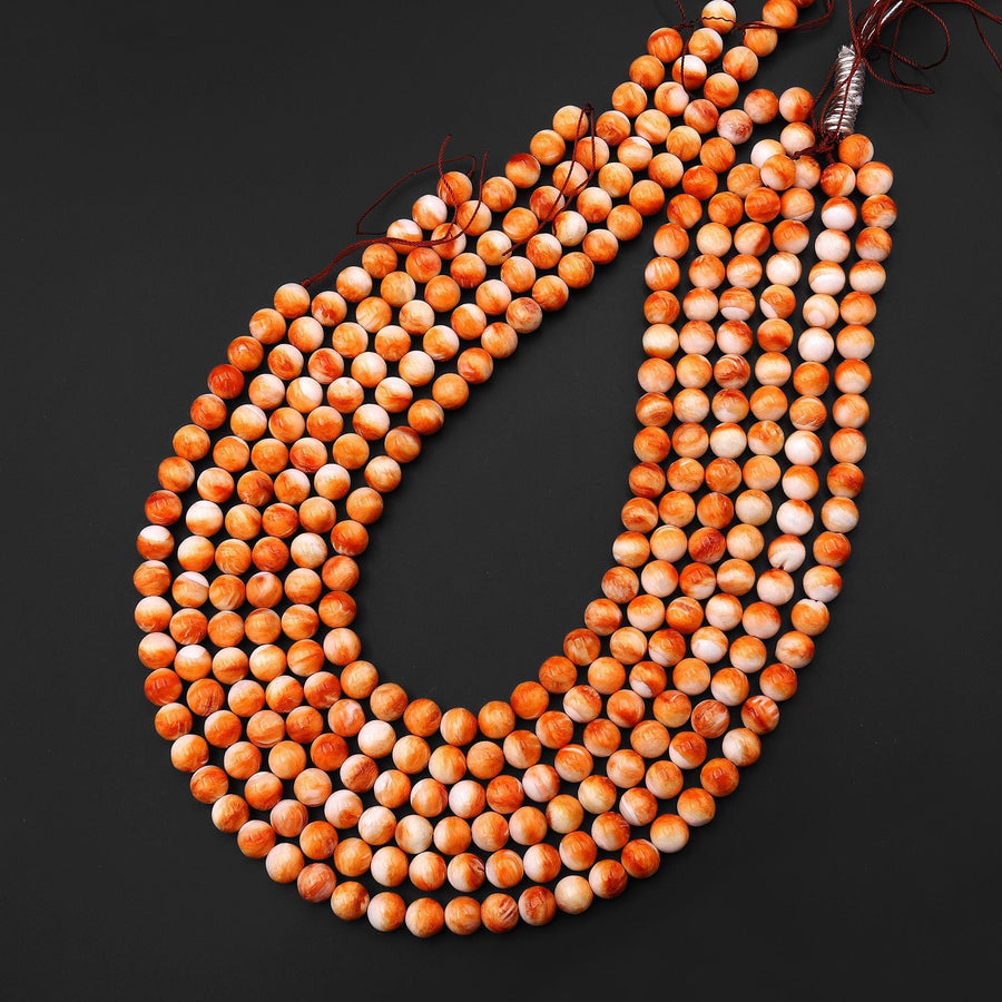 AAA Natural Orange Spiny Oyster Round Beads 6mm 8mm 16" Strand