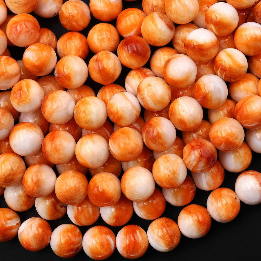 AAA Natural Orange Spiny Oyster Round Beads 6mm 8mm 16" Strand
