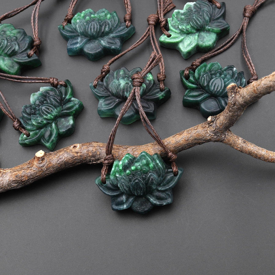AAA Hand Carved Two 2 Tone Natural Guatemalan Jade Lotus Flower 2 Two Hole Connector Pendant Gemstone Focal Bead