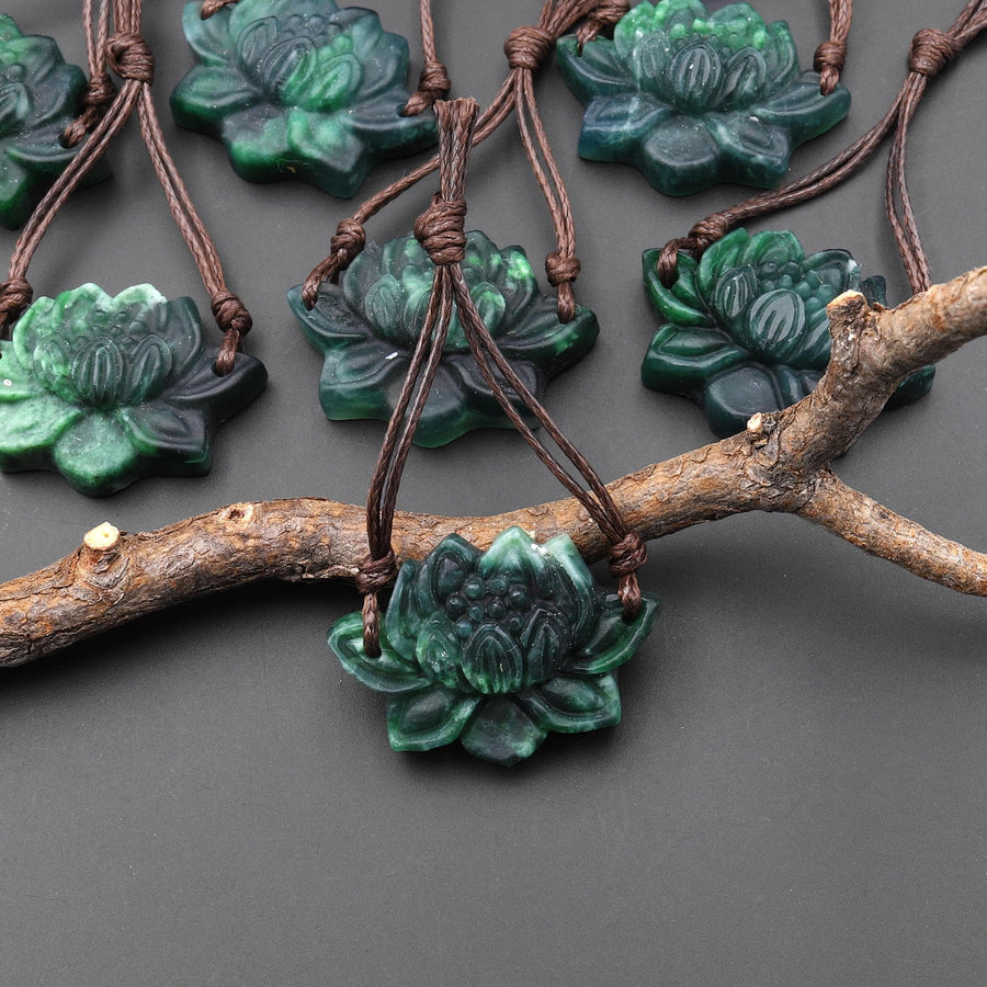 AAA Hand Carved Two 2 Tone Natural Guatemalan Jade Lotus Flower 2 Two Hole Connector Pendant Gemstone Focal Bead A2