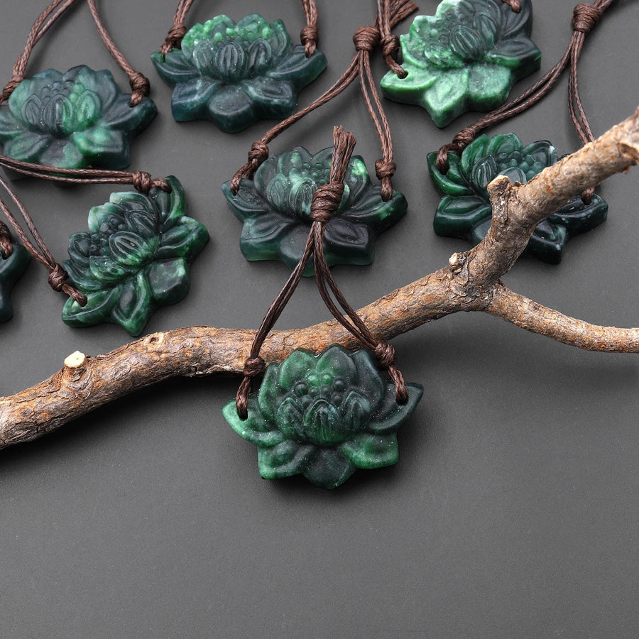 AAA Hand Carved Two 2 Tone Natural Guatemalan Jade Lotus Flower 2 Two Hole Connector Pendant Gemstone Focal Bead A3