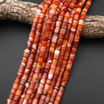 Natural Fiery Orange Red Banded Agate Cylinder Tube Beads 8mm 15.5" Strand