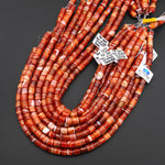 Natural Fiery Orange Red Banded Agate Cylinder Tube Beads 8mm 15.5" Strand