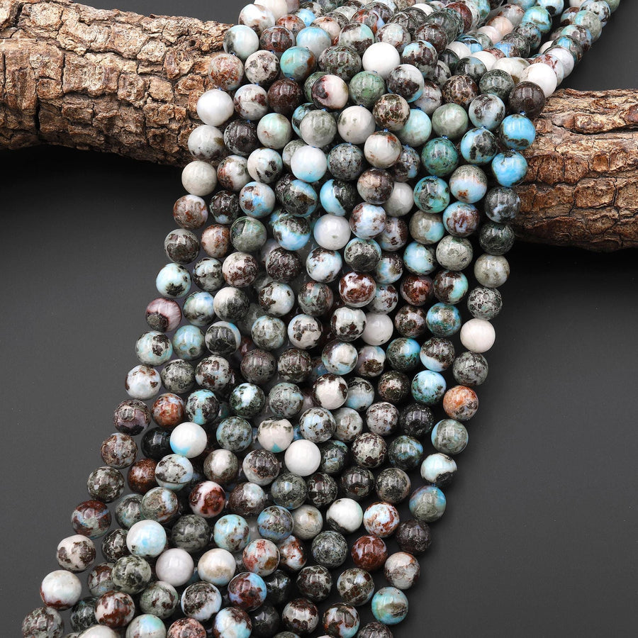 Natural Larimar Round Beads 8mm 10mm Gemstone 15.5" Strand