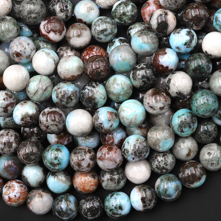 Natural Larimar Round Beads 8mm 10mm Gemstone 15.5" Strand