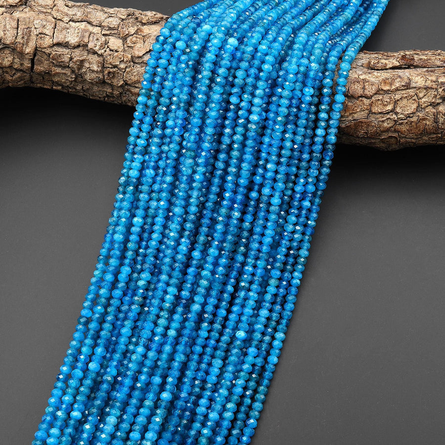 AAA Faceted Natural Blue Apatite 4mm Rondelle Beads Gemstone 15.5" Strand