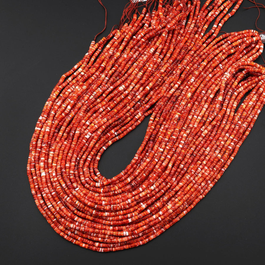 AAA Genuine Natural Red Spiny Oyster 2x3mm Heishi Beads 15.5" Strand