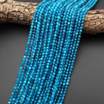 AAA Faceted Natural Teal Blue Apatite 4mm Round Beads Gemstone 15.5" Strand A4597