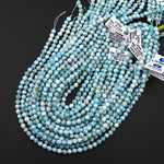 Faceted Natural Larimar Beads 6mm Round Beads 15.5" Strand
