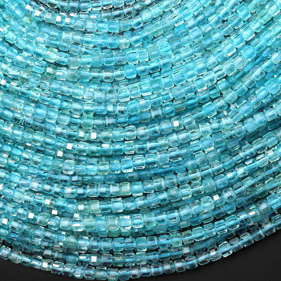 AAA Natural Light Teal Blue Green Apatite Faceted 2.8mm Cube Beads Gemstone 15.5" Strand