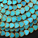 Genuine Natural Blue Turquoise Gold Copper Edging 10mm Heart Beads Choose from 5pcs, 10pcs, Full 16" Strand