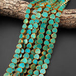 Genuine Natural Blue Green Turquoise Gold Copper Edging 8mm 10mm Heart Beads Choose from 5pcs, 10pcs, Full 16" Strand B1625