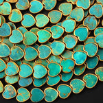 Genuine Natural Blue Green Turquoise Gold Copper Edging 8mm 10mm Heart Beads Choose from 5pcs, 10pcs, Full 16" Strand B1625