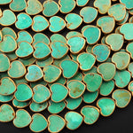 Genuine Natural Green Turquoise Gold Copper Edging 8mm 10mm Heart Beads Choose from 5pcs, 10pcs, Full 16" Strand B1624