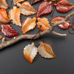 Hand Carved Natural Fiery Orange Red Carnelian Leaf Earring Pair Drilled Gemstone Matched Beads