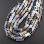 Rare Natural Phantom Agate Beads Large Cylinder Tube 38mm Gemstone 15.5" Strand