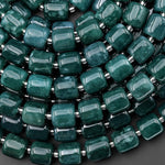 AAA Natural Guatemalan Dark Blue Green Jade Smooth Tube Cylinder 10mm Beads 15.5" Strand