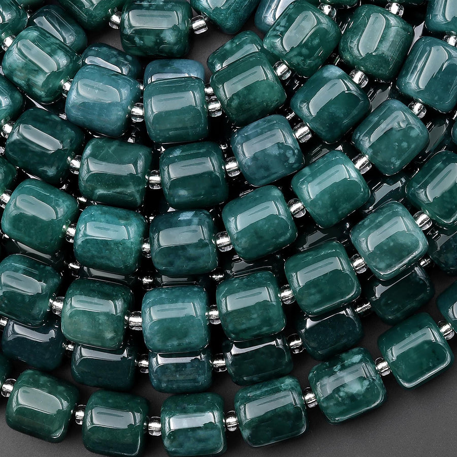 AAA Natural Guatemalan Dark Blue Green Jade Smooth Tube Cylinder 10mm Beads 15.5" Strand