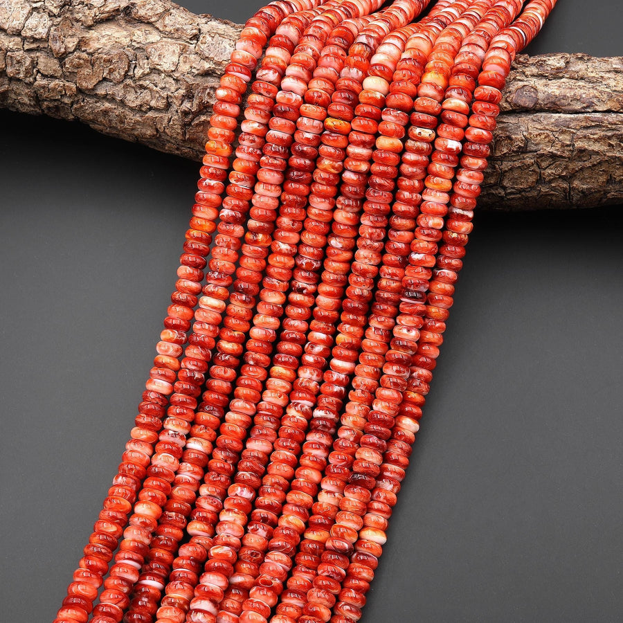 AAA Genuine Natural Red Spiny Oyster 4mm 6mm 8mm Rondelle Beads 15.5" Strand A1645