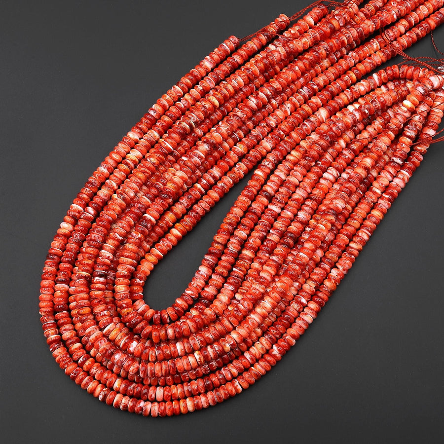 AAA Genuine Natural Red Spiny Oyster 4mm 6mm 8mm Rondelle Beads 15.5" Strand A1645