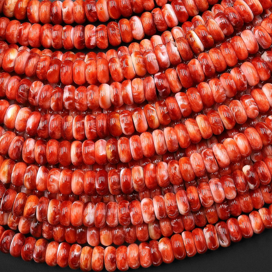 AAA Genuine Natural Red Spiny Oyster 4mm 6mm 8mm Rondelle Beads 15.5" Strand A1645