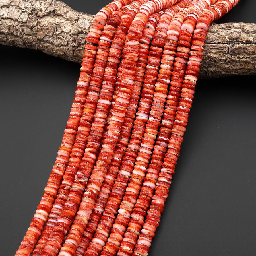 AAA Genuine Natural Red Spiny Oyster 4mm 6mm 8mm Heishi Rondelle Beads 15.5" Strand A1643
