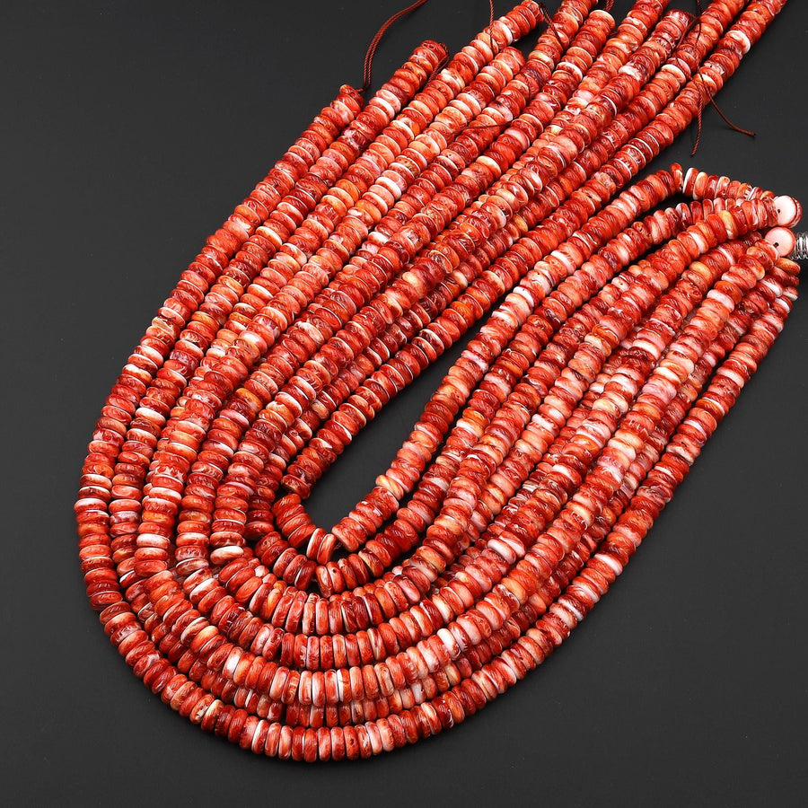 AAA Genuine Natural Red Spiny Oyster 4mm 6mm 8mm Heishi Rondelle Beads 15.5" Strand A1643