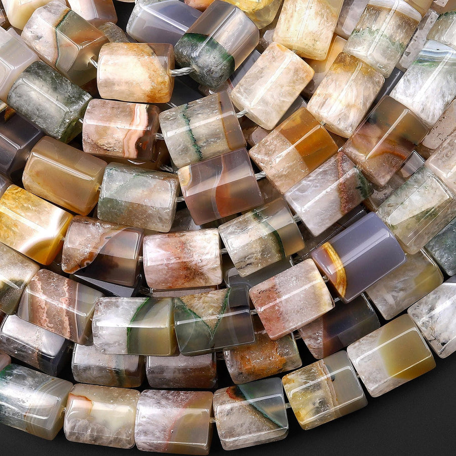 Rare AAA Faceted Natural Phantom Agate Beads Hexagon Tube Gemstone 15.5" Strand