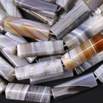 Rare AAA Natural Banded Agate Beads Large Rectangle Tube 40mm Gemstone 15.5" Strand