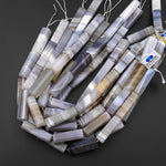 Rare AAA Natural Banded Agate Beads Large Rectangle Tube 40mm Gemstone 15.5" Strand