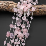 Natural Pink Rose Quartz Butterfly Rose Flower Heart Beads Center Drilled Gemstone 15.5" Strand