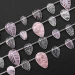 Natural Clear Rock Crystal Quartz Pink Rose Quartz Leaf Beads Top Side Drilled Gemstone 15.5" Strand