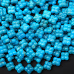AAA Hand Carved Real Genuine Natural Blue Turquoise 3D 4 Leaf Clover 8mm Beads Choose from 5 pcs, 10 pcs, Full 16" Strand