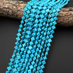 AAA Hand Carved Real Genuine Natural Blue Arizona Turquoise 3D 4 Leaf Clover 8mm Beads Choose from 5 pcs, 10 pcs, Full 16" Strand B1631