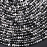 Natural Black Tourmaline Rutilated Rutile Quartz 4mm Faceted Rondelle Beads Gemstone 15.5" Strand