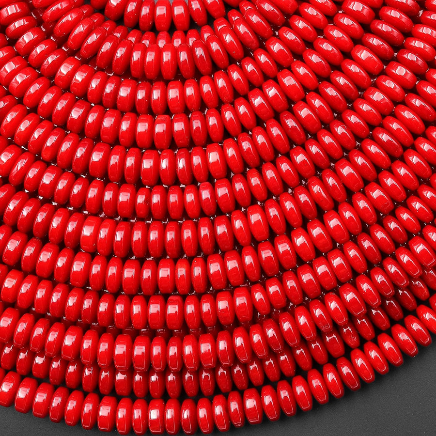 AAA Genuine Red Bamboo Coral Smooth Heishi Wheel Rondelle 5mm 6mm 15.5" Strand