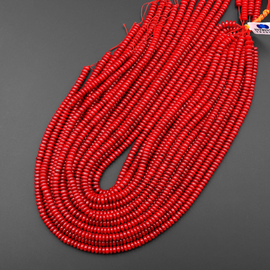 AAA Genuine Red Bamboo Coral Smooth Heishi Wheel Rondelle 5mm 6mm 15.5" Strand