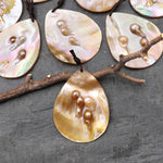 Natural Mother of Pearl Teardrop Pendant Iridescent Golden Baroque Blister Pearl Jewelry