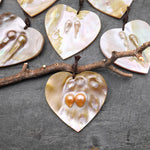 Natural Mother of Pearl Heart Pendant Iridescent Golden Baroque Blister Pearl Jewelry