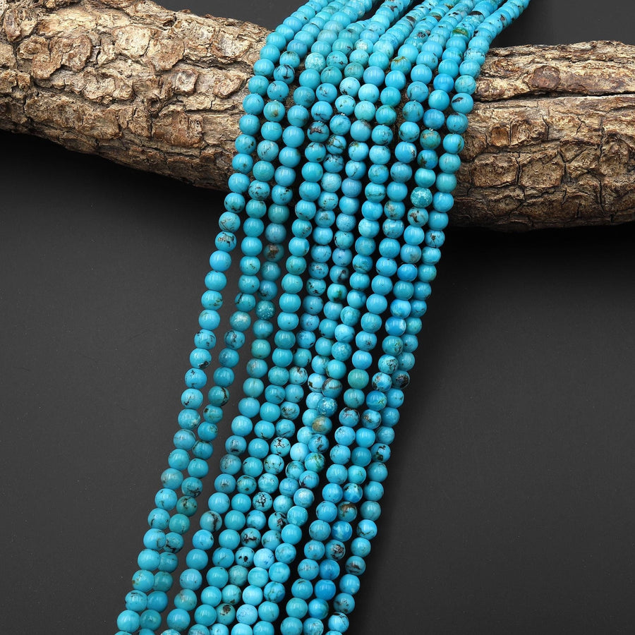 Genuine Natural Arizona Blue Turquoise 4mm Round Beads 15.5" Strand