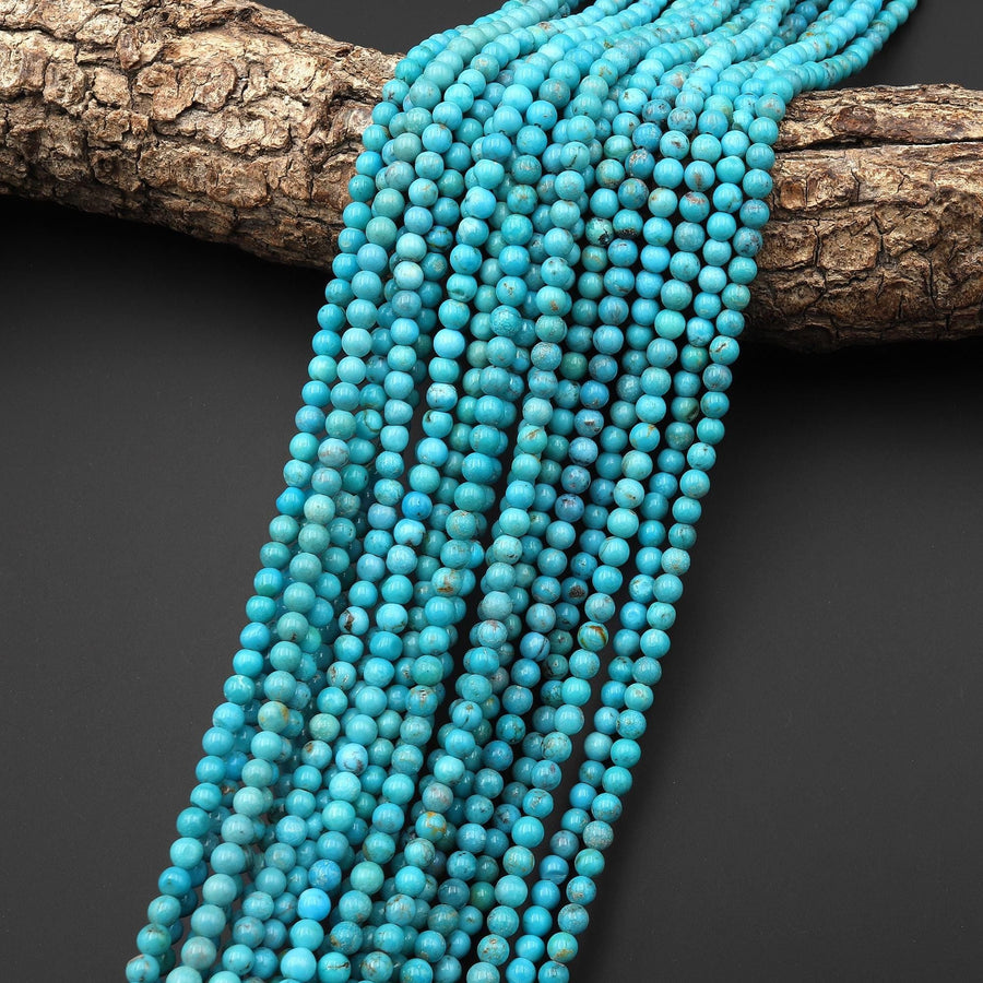 Genuine Natural Arizona Soft Blue Turquoise 4mm Round Beads 15.5" Strand B1637